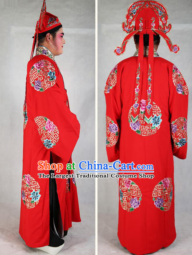 Traditional China Beijing Opera Costume Gifted Scholar Embroidered Robe and Hat Ancient Chinese Peking Opera Embroidery Clothing