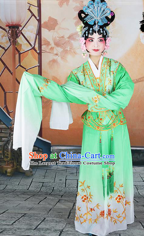 Professional Chinese Beijing Opera Diva Embroidered Costumes Peking Opera Fairy Green Dress for Adults