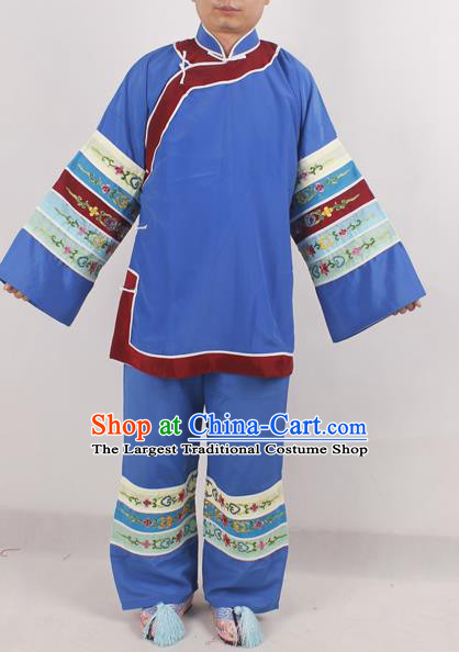 Chinese Peking Opera Pantaloon Blue Costume Ancient Matchmaker Embroidered Clothing for Adults
