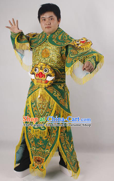 Professional Chinese Peking Opera General Green Embroidered Costume Beijing Opera Takefu Clothing for Adults