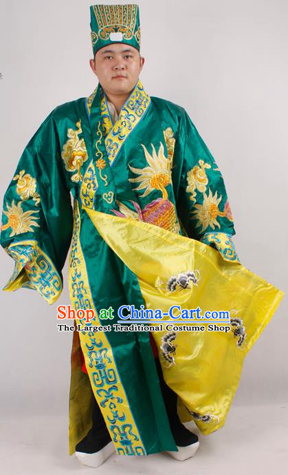 Professional Chinese Peking Opera Minister Costume Beijing Opera Embroidered Kylin Green Robe for Adults