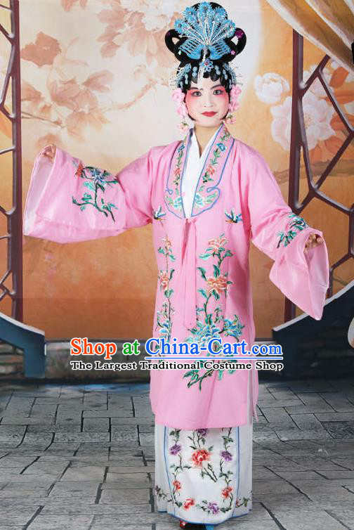 Professional Chinese Beijing Opera Actress Embroidered Peony Pink Costumes for Adults