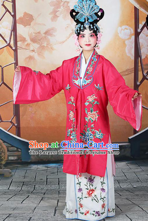 Professional Chinese Beijing Opera Actress Embroidered Peony Rosy Costumes for Adults