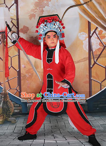Professional Chinese Peking Opera Imperial Bodyguard Red Costume and Hat for Adults