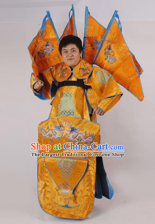 Professional Chinese Peking Opera General Golden Embroidered Costume and Props for Adults