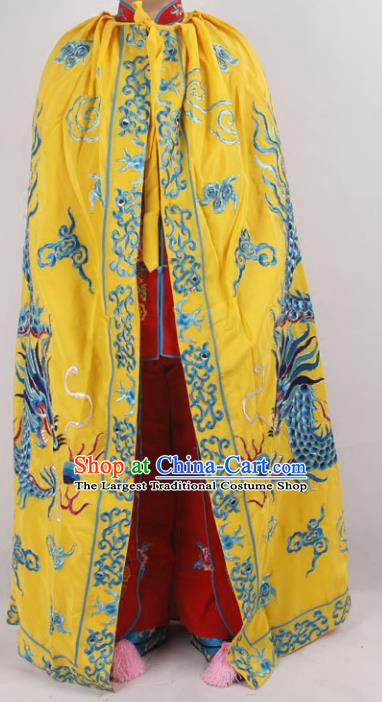 Professional Chinese Peking Opera Royal Highness Embroidered Yellow Cloak Costume for Adults