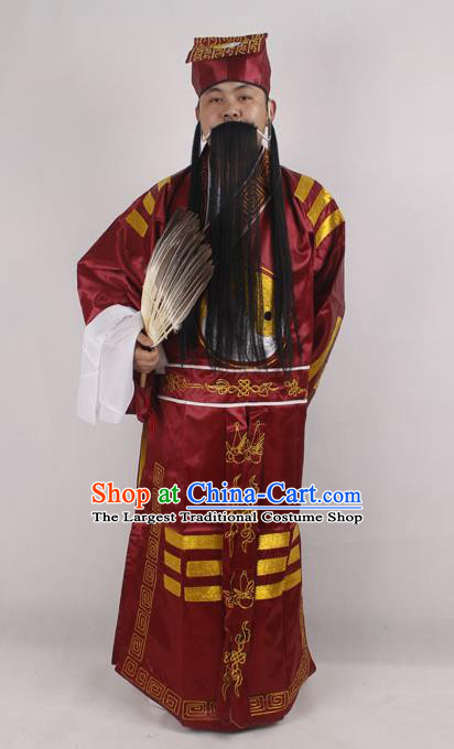 Professional Chinese Peking Opera Strategist Costume Embroidered Purple Robe and Hat for Adults