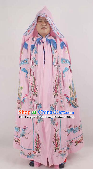 Professional Chinese Peking Opera Imperial Consort Embroidered Phoenix Pink Cloak Costumes for Adults