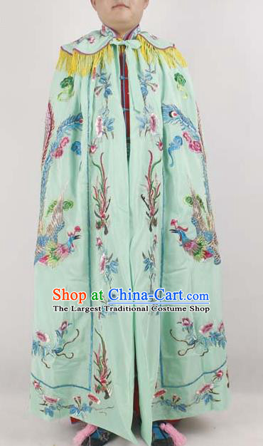 Professional Chinese Peking Opera Imperial Consort Embroidered Phoenix Green Cloak Costumes for Adults