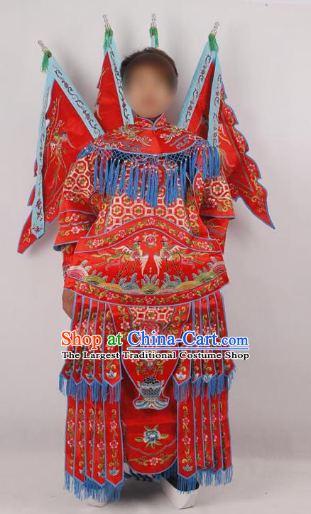Professional Chinese Peking Opera Female General Mu Guiying Embroidered Red Costumes for Adults