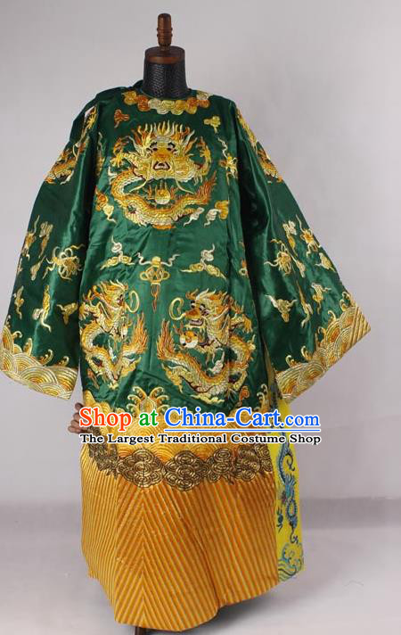 Professional Chinese Peking Opera Old Men Costume Prime Minister Green Embroidered Robe for Adults