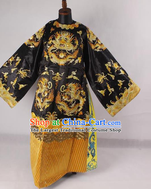 Professional Chinese Peking Opera Old Men Costume Prime Minister Black Embroidered Robe for Adults