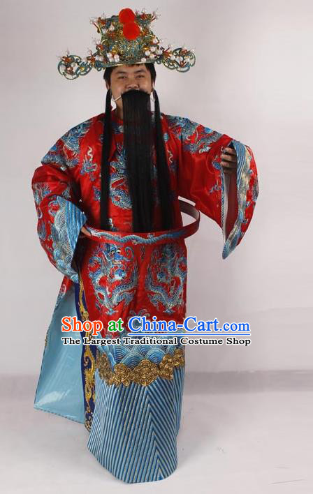 Professional Chinese Peking Opera Old Men Costume Prime Minister Red Embroidered Robe for Adults