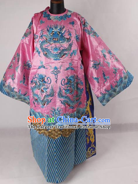 Professional Chinese Peking Opera Old Men Costume Prime Minister Pink Embroidered Robe for Adults
