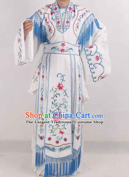Professional Chinese Peking Opera Diva Costumes Ancient Fairy Embroidered White Dress for Adults