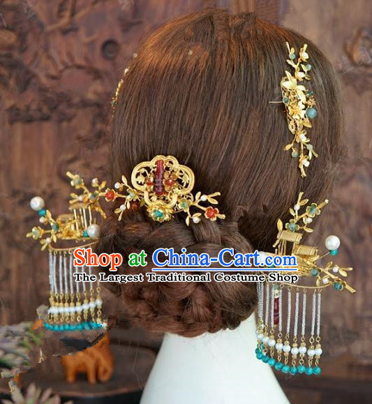 Chinese Handmade Ancient Wedding Hair Accessories Tassel Hairpins Complete Set for Women