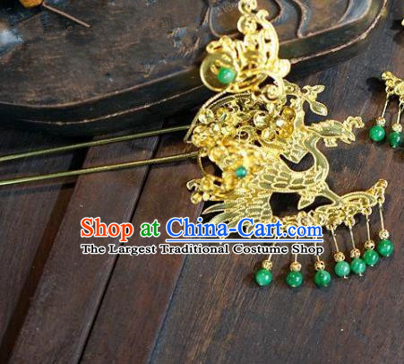 Chinese Handmade Ancient Hair Accessories Ancient Hanfu Blue Beads Tassel Phoenix Hairpins for Women