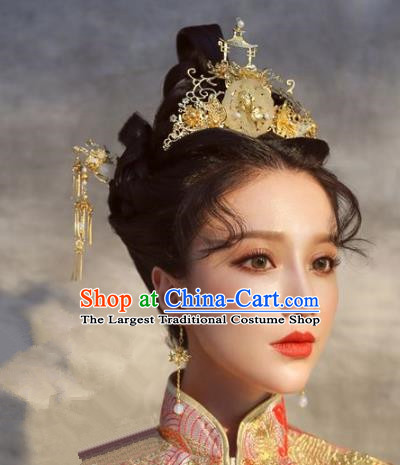 Chinese Handmade Ancient Wedding Hair Accessories Jade Phoenix Coronet Hairpins Complete Set for Women