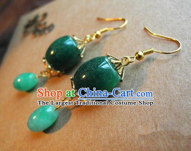 Chinese Handmade Green Earrings Ancient Bride Ear Jewelry Accessories for Women