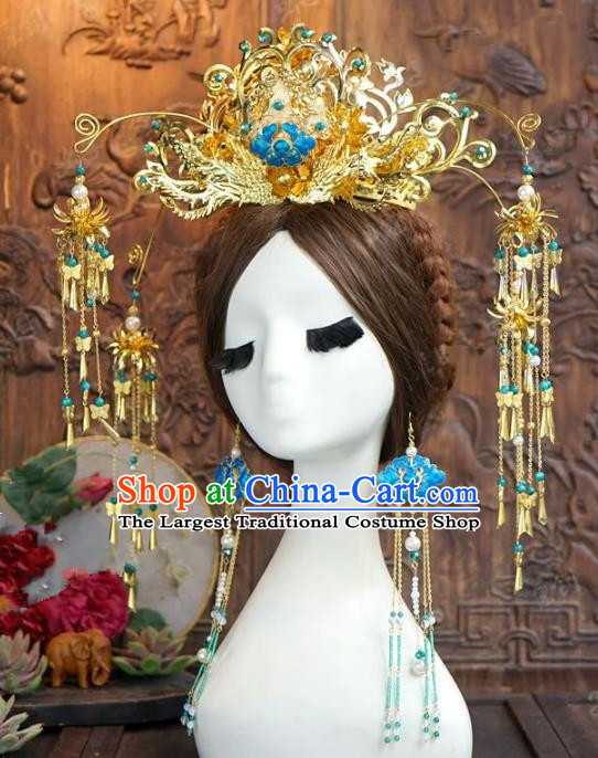 Chinese Handmade Ancient Wedding Hair Accessories Hairpins Phoenix Coronet Complete Set for Women