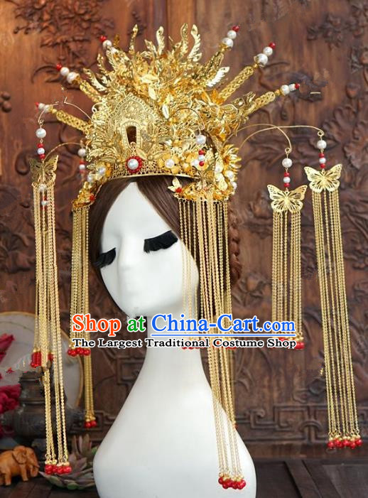 Chinese Handmade Wedding Hair Accessories Ancient Queen Phoenix Coronet Hairpins Complete Set for Women
