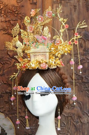 Chinese Handmade Wedding Hair Accessories Ancient Pink Flowers Phoenix Coronet Hairpins Complete Set for Women