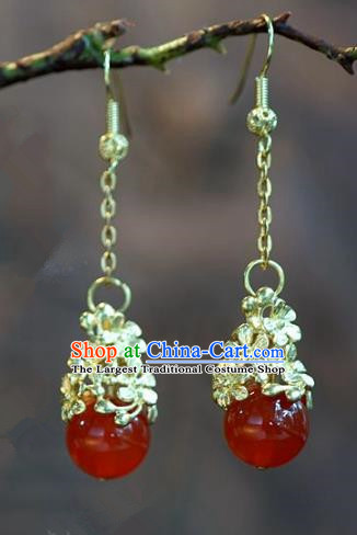 Chinese Handmade Ancient Bride Red Agate Beads Earrings Jewelry Accessories for Women