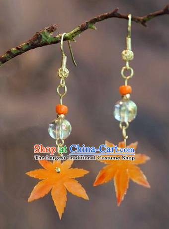 Chinese Handmade Ancient Bride Maple Leaf Earrings Jewelry Accessories for Women