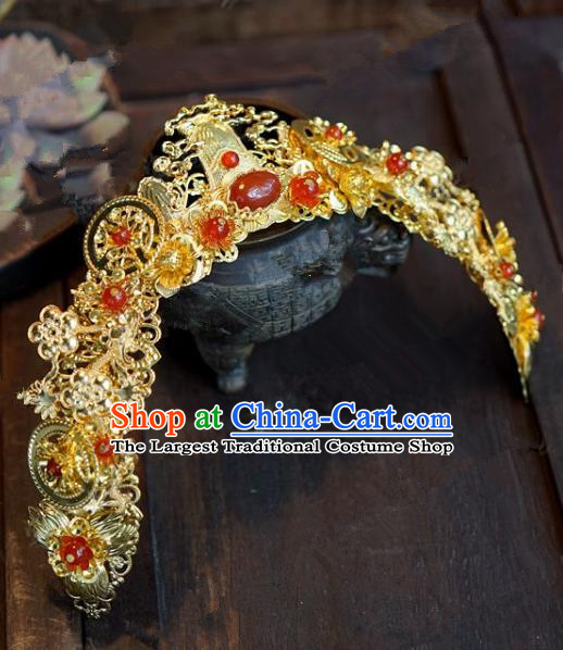Chinese Handmade Ancient Wedding Hair Accessories Golden Phoenix Coronet for Women