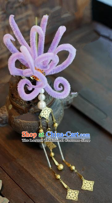 Top Grade Chinese Handmade Hair Accessories Qing Dynasty Velvet Flower Hairpins for Women