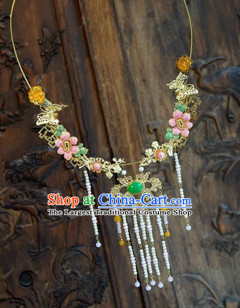 Chinese Handmade Jewelry Accessories Ancient Palace Lady Hanfu Tassel Flowers Necklace for Women