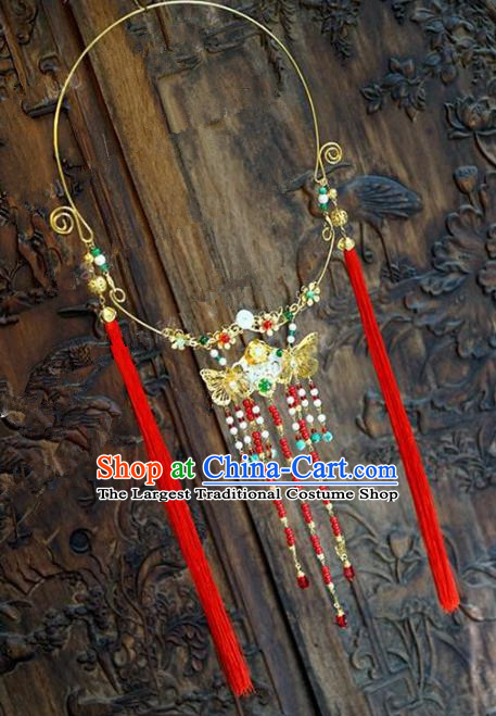 Chinese Handmade Jewelry Accessories Ancient Palace Lady Hanfu Red Tassel Butterfly Necklace for Women