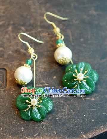 Chinese Handmade Jewelry Accessories Ancient Bride Hanfu Jade Flower Earrings for Women