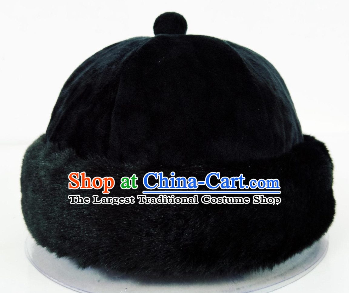 Top Natural Fur Chinese Traditional Handmade Qing Dynasty Emperor Manchu Hat for Men