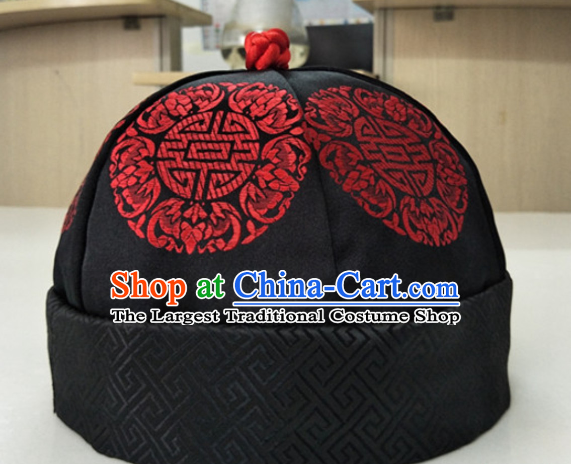 Chinese Ancient Style Handmade Qing Dynasty Black Manchu Hat for Men