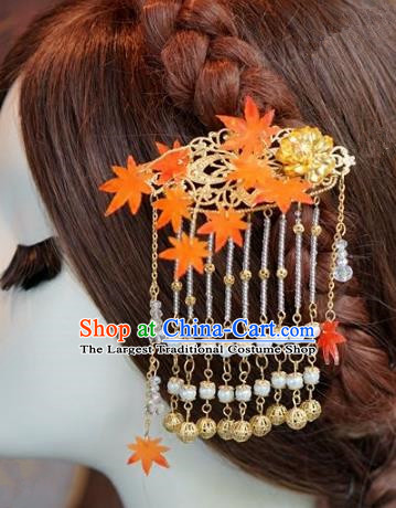 Chinese Handmade Ancient Hair Accessories Ancient Hanfu Maple Leaf Tassel Hairpins for Women
