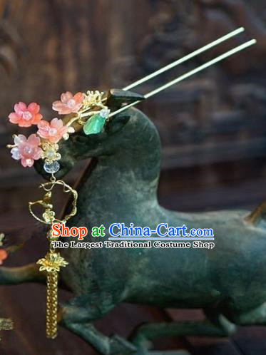 Chinese Handmade Ancient Hair Accessories Ancient Hanfu Pink Flowers Hairpins for Women