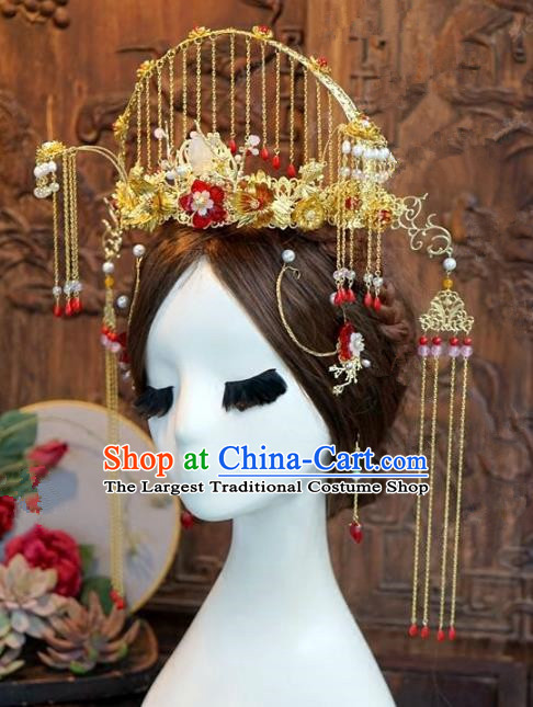 Chinese Handmade Wedding Phoenix Coronet Hair Accessories Ancient Bride Hairpins Complete Set for Women