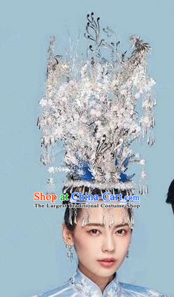 Chinese Handmade Wedding Sliver Phoenix Coronet Hair Accessories Ancient Bride Hairpins Complete Set for Women