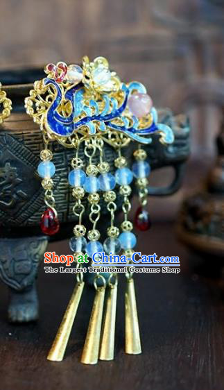 Chinese Handmade Ancient Hair Accessories Ancient Hanfu Blueing Phoenix Hairpins for Women