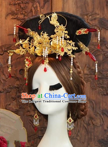 Chinese Ancient Handmade Hanfu Agate Hairpins Wedding Hair Accessories Complete Set for Women