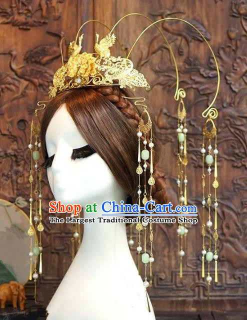Chinese Ancient Handmade Hanfu Hairpins Wedding Hair Accessories Tassel Phoenix Coronet for Women