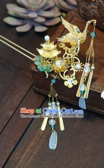 Chinese Handmade Ancient Hair Accessories Ancient Hanfu Crane Tassel Hairpins for Women
