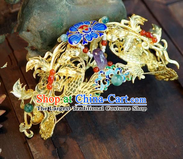 Chinese Handmade Ancient Hair Accessories Ancient Hanfu Cloisonne Hair Crown Hairpins for Women