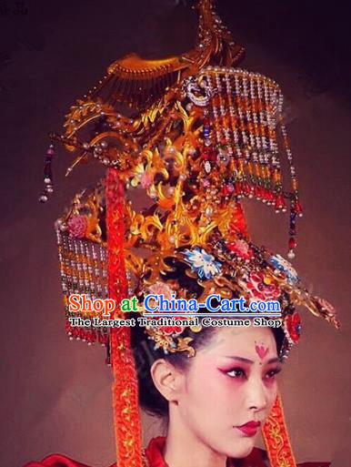 Chinese Ancient Handmade Queen Deluxe Phoenix Coronet Hanfu Hairpins Wedding Hair Accessories for Women