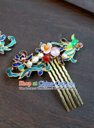 Chinese Ancient Handmade Blueing Hair Comb Hanfu Hairpins Wedding Hair Accessories for Women