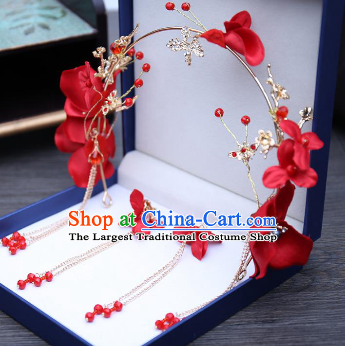 Top Grade Handmade Hair Accessories Bride Red Flowers Hair Clasp for Women