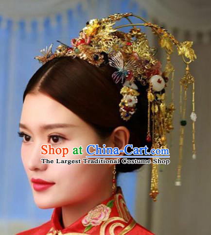 Chinese Ancient Handmade Bride Phoenix Coronet Hairpins Hair Accessories Complete Set for Women