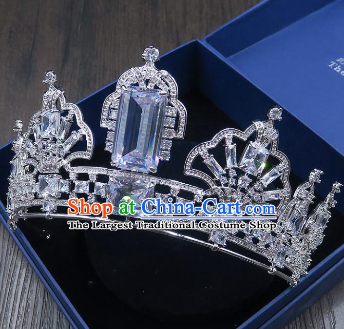 Handmade Baroque Bride Baroque Blue Crystal Royal Crown Wedding Queen Hair Jewelry Accessories for Women