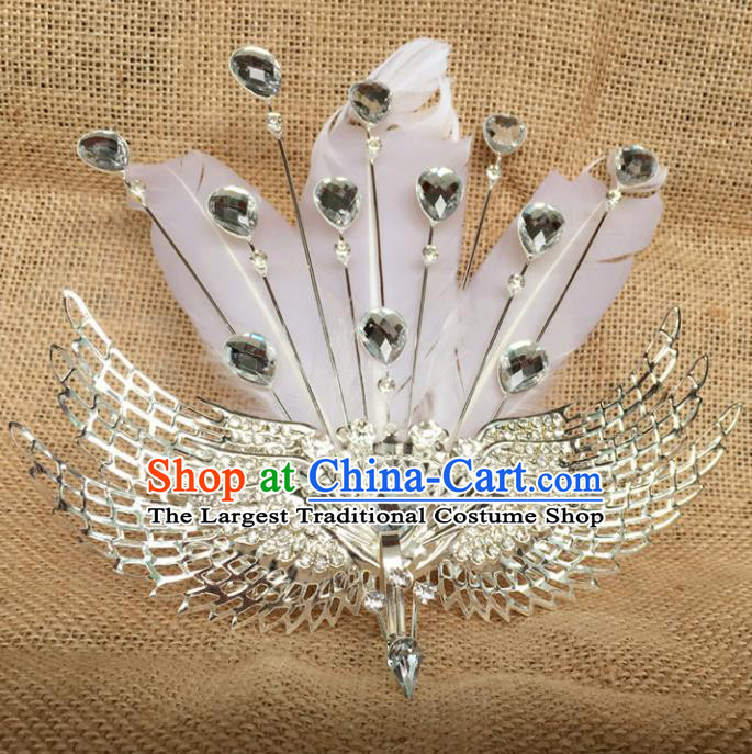 Chinese Ancient Handmade White Feather Phoenix Hair Comb Hairpins Bride Hair Accessories Headwear for Women